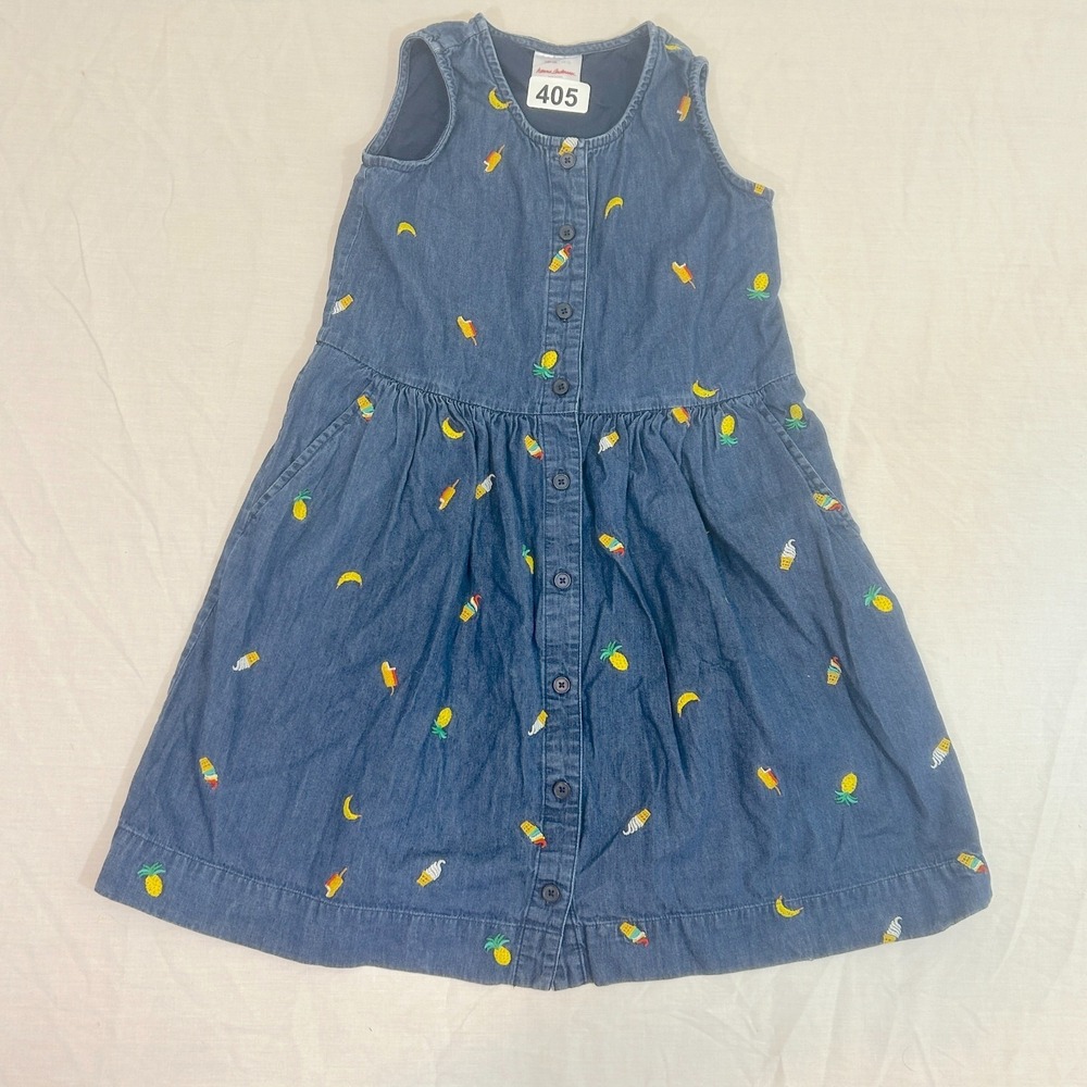 Hanna Andersson Girls Dress Denim Fruit Ice Cream Embroidered Size 140 US 10